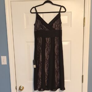 LOFT Black/Charcoal Lace Detail Dress